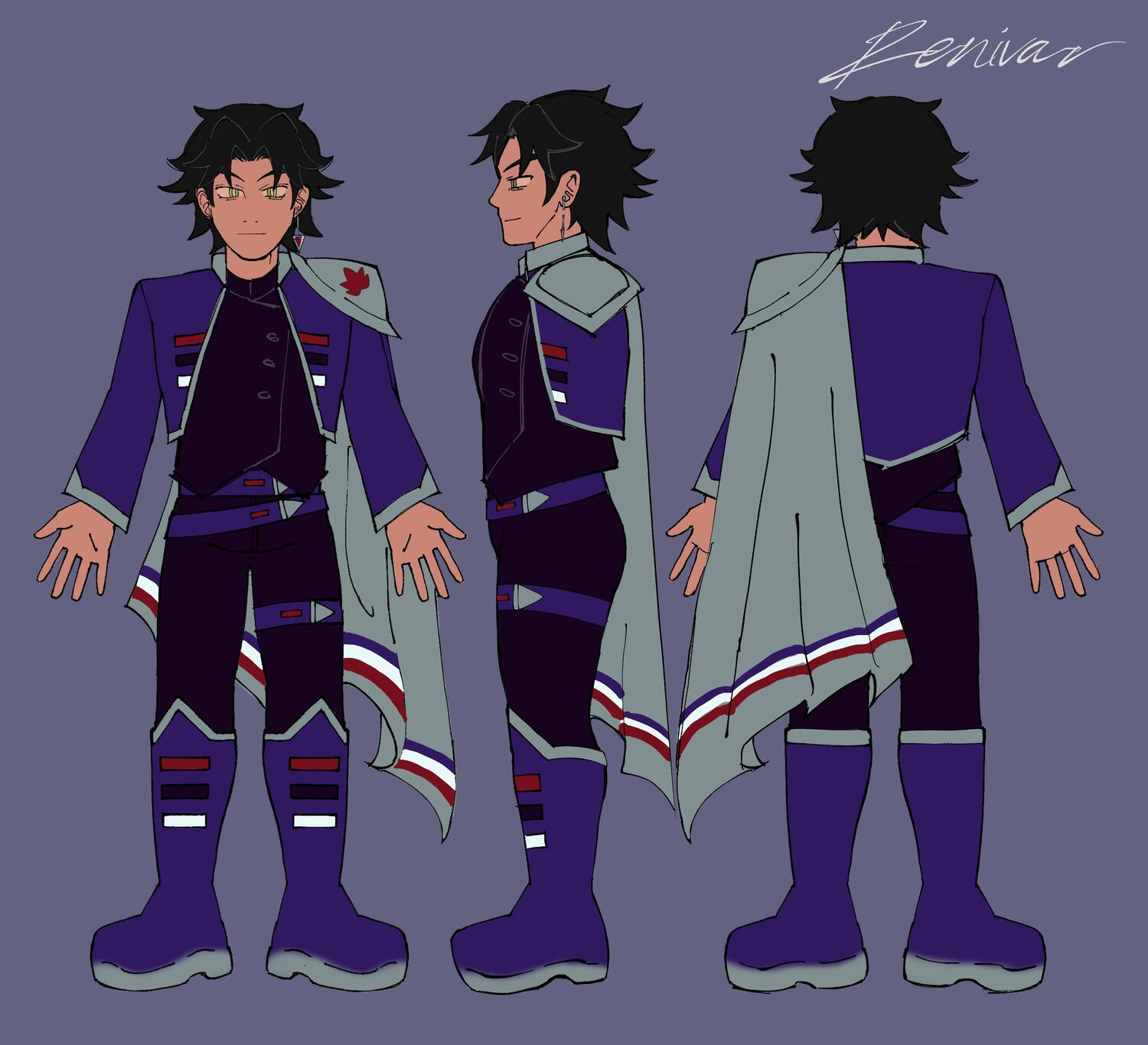 Turnaround sheet for Renivar, one of the three main characters of Beyond the Fatherland (Apr 2025)