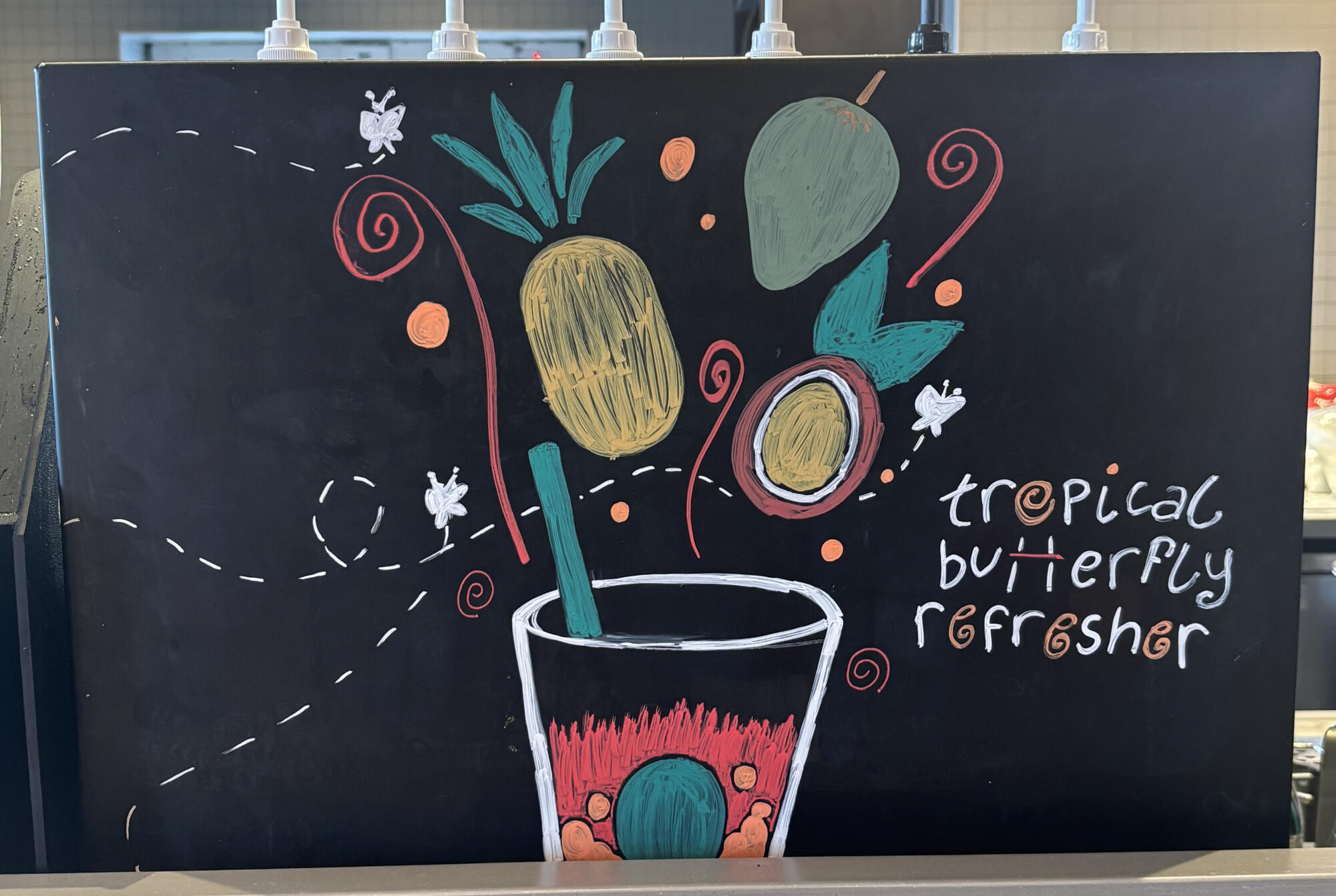 Drawn advertisement for local Starbucks location, for its first Summer Launch (May 2026)