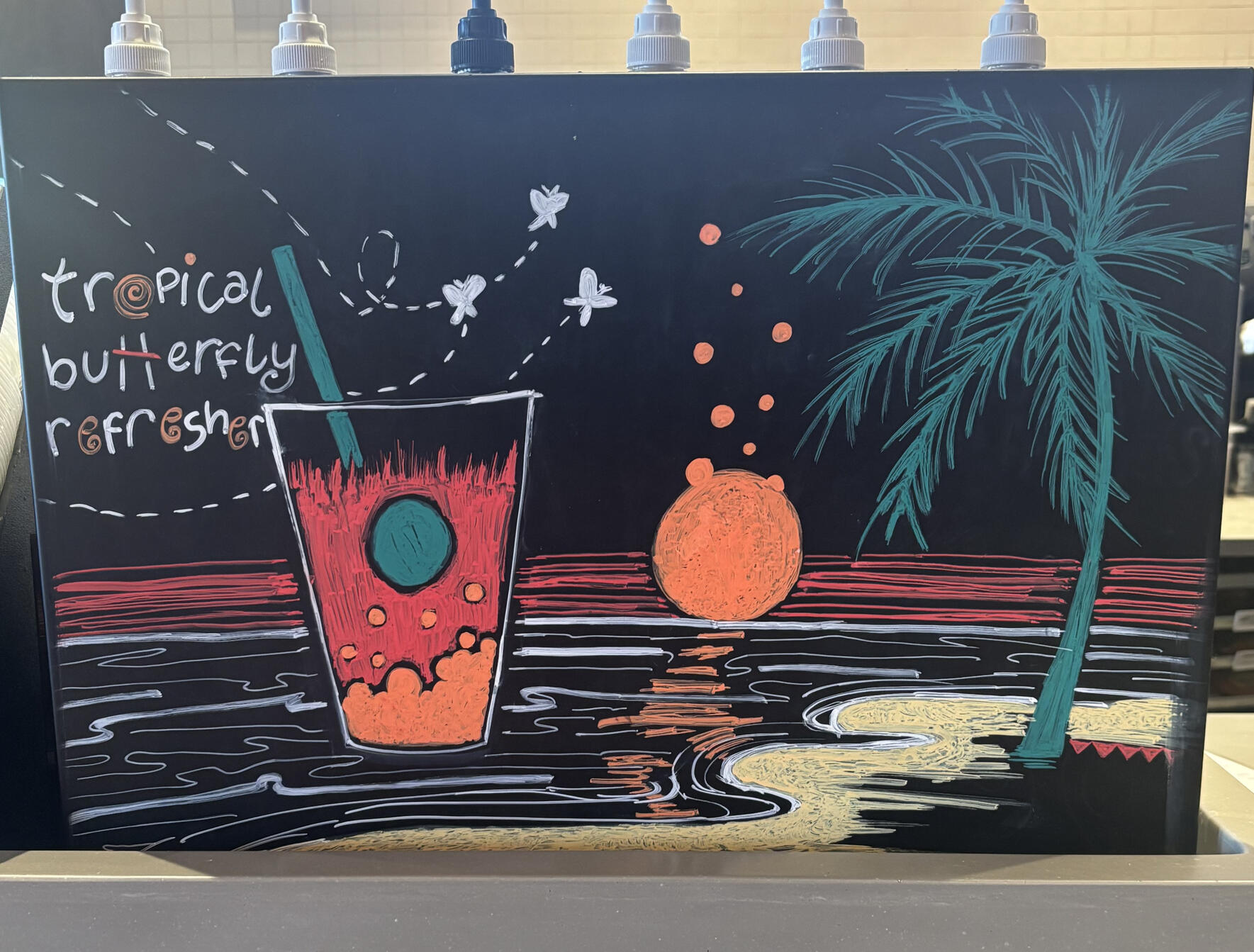 Drawn advertisement for local Starbucks location, for its first Summer Launch (May 2026)