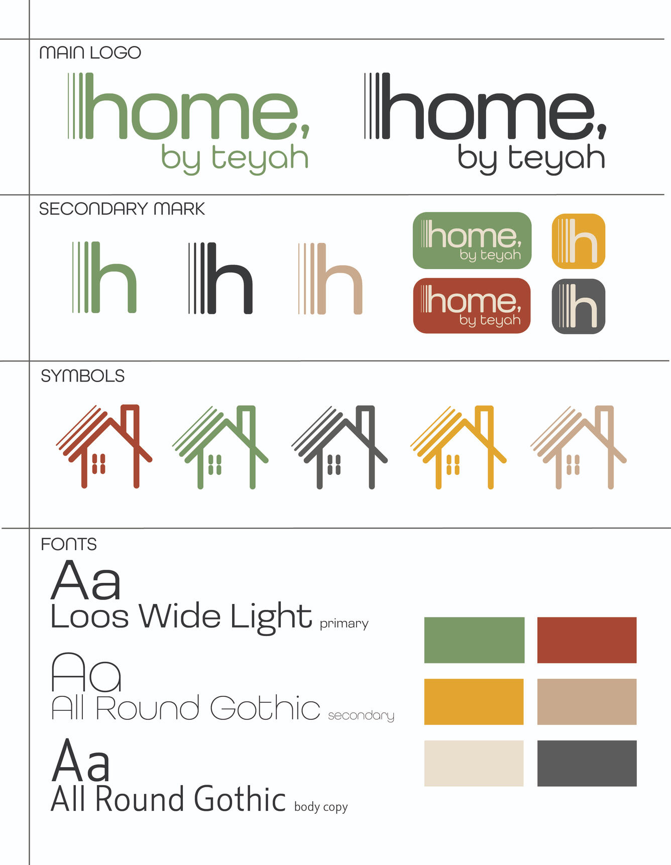 Branding sheet for home, by teyah, a single-family residential interior design company started by my sister (Nov 2024)