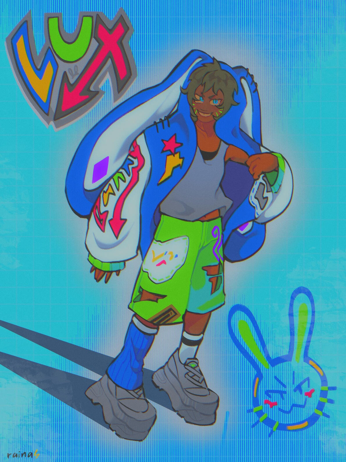 Lux, misc. design (Nov 2022) - based from rabbits, Y2K streetwear, and video game imagery