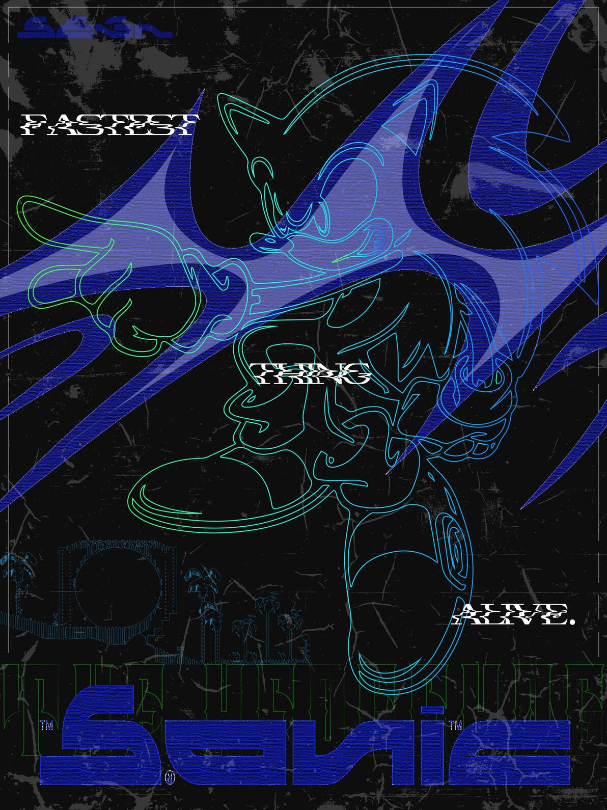 Brutalist/futuristic poster designs of Team Sonic, a personal project (Jan 2025)